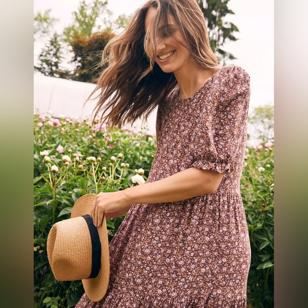 Aerie Brown Garden Party Midi Dress, XS